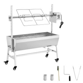 Rotisserie Grill, 38W BBQ Outdoor Pig & Lamb Spit Roaster, Charcoal Spit Roaster with 132 LBS Capacity, Wheels & 7-Level Height