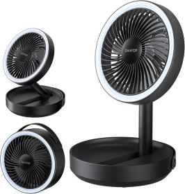 Foldable Small Desk Fan with LED Night Light, 6.8in Wireless 6000mAh Battery Powered Portable Fan USB Rechargeable (Color: Black)